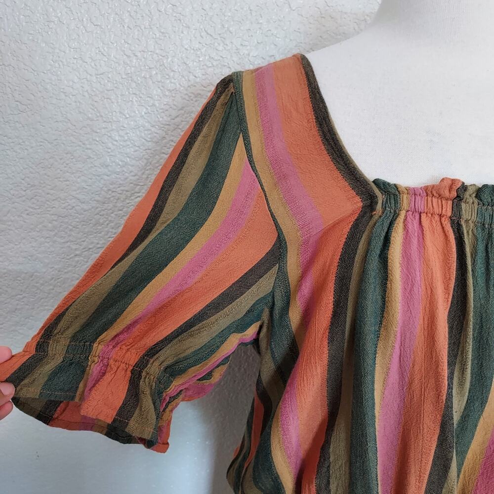 American Eagle Striped Crop Short Sleeve Boho Blouse Size L - Picture 6 of 11